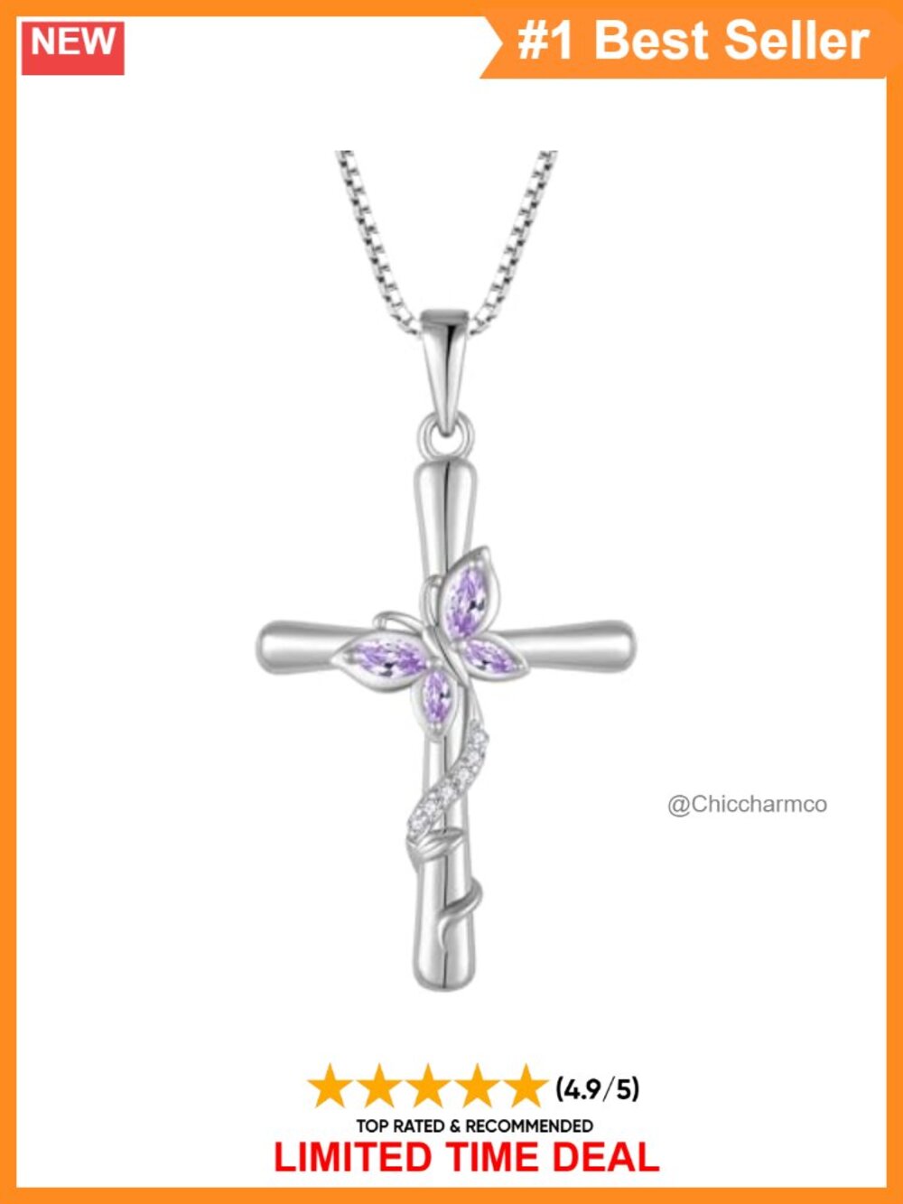 925 Sterling Silver Cross Necklace Butterfly Pendant Jewelry Gift